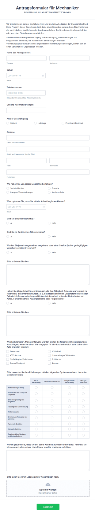 Antragsformular Für Mechaniker