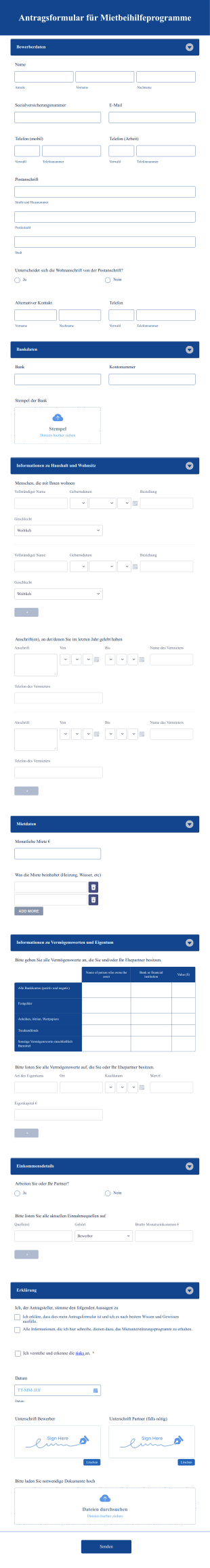 Antragsformular Für Mietbeihilfeprogramme Form Template
