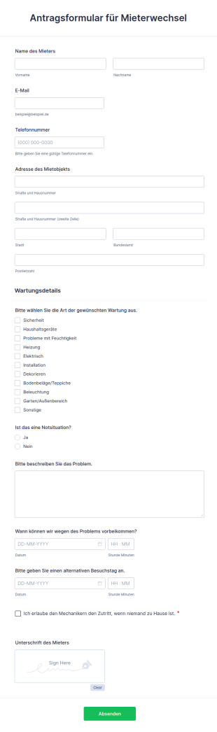 Antragsformular Für Mieterwechsel