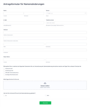 Antragsformular Für Namensänderungen Form Template