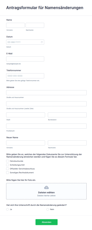 Antragsformular Für Namensänderungen