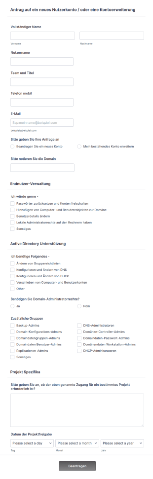 Antragsformular Für Neue Nutzer