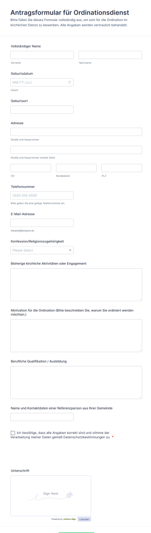 Antragsformular Für Ordinationsdienst