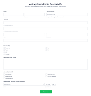 Antragsformular Für Pannenhilfe Form Template