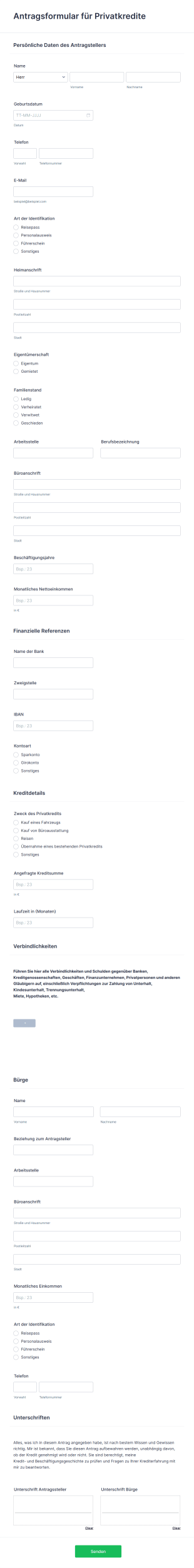 Antragsformular Für Privatkredite Form Template
