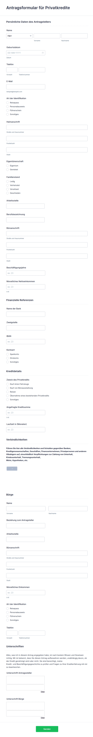Antragsformular Für Privatkredite