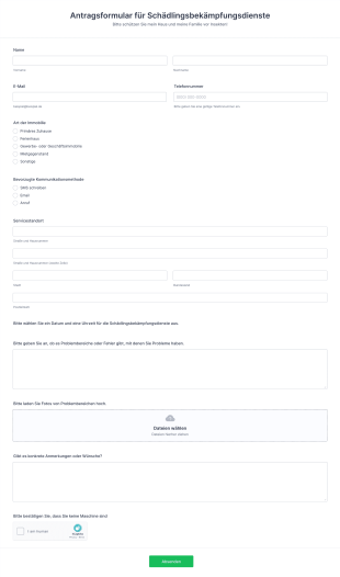 Antragsformular Für Schädlingsbekämpfungsdienste Form Template