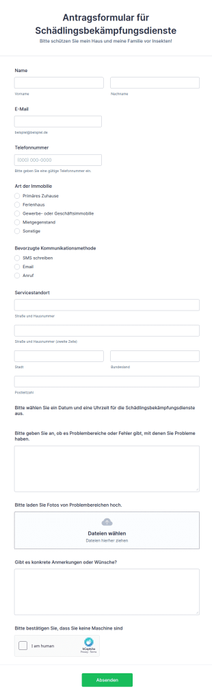 Antragsformular Für Schädlingsbekämpfungsdienste