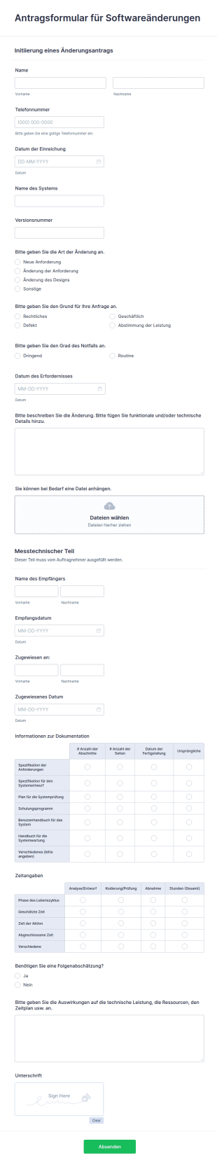 Antragsformular Für Softwareänderungen