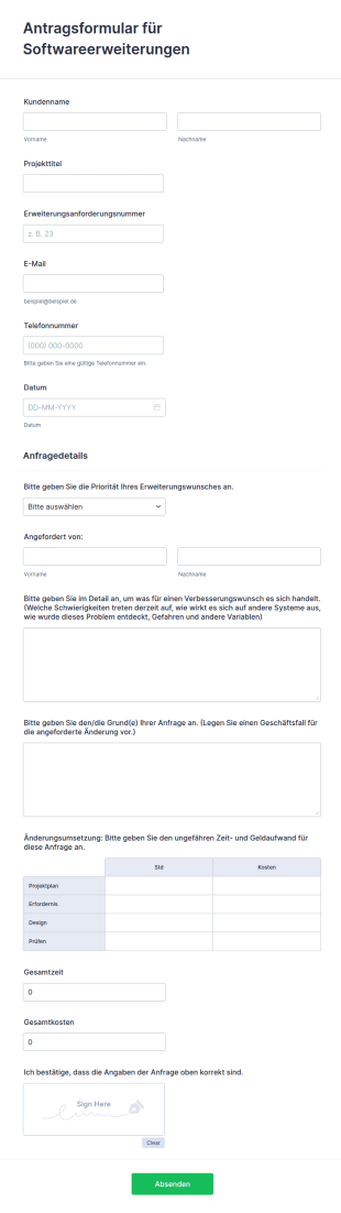 Antragsformular Für Softwareerweiterungen