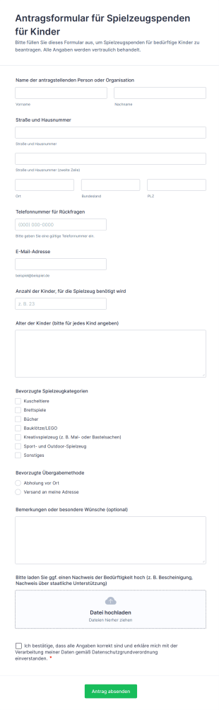 Antragsformular Für Spielzeugspenden Für Kinder