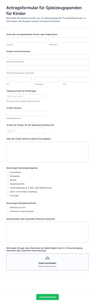 Antragsformular Für Spielzeugspenden Für Kinder