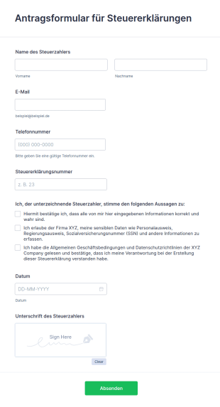 Antragsformular Für Steuererklärungen