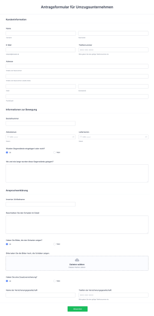 Antragsformular Für Umzugsunternehmen Form Template