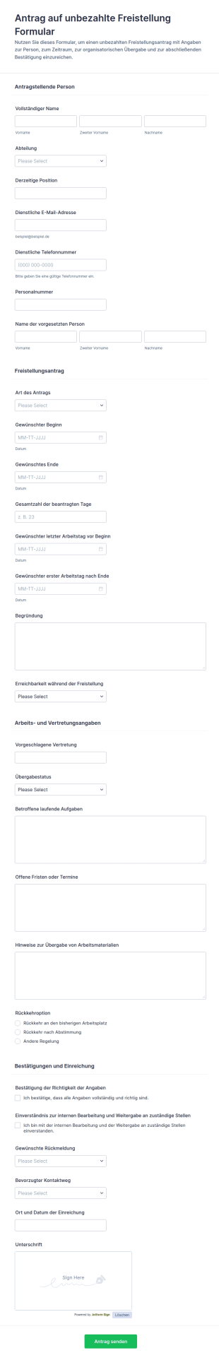 Antragsformular Für Unbezahlten Urlaub