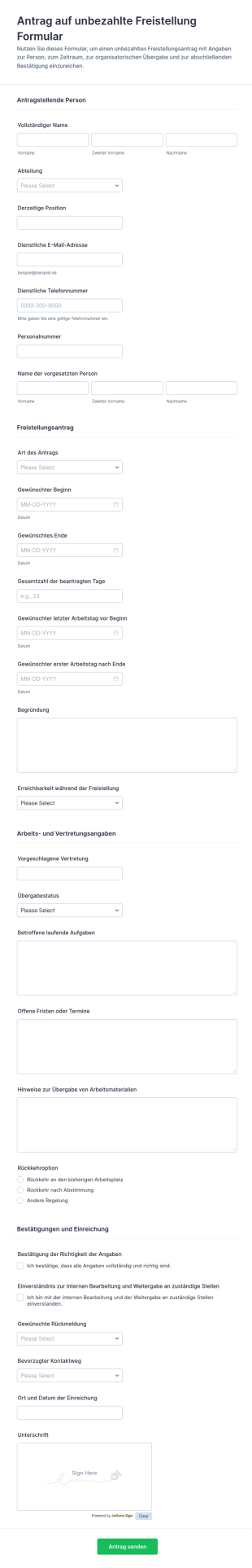 Antragsformular Für Unbezahlten Urlaub