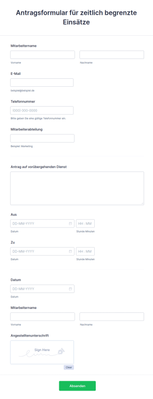 Antragsformular Für Zeitlich Begrenzte Einsätze