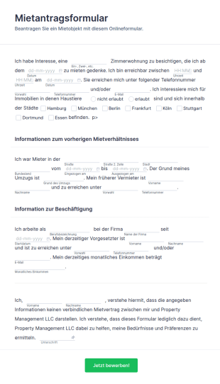 Antragsformular Zur Hausvermietung