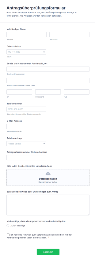Antragsüberprüfungsformular