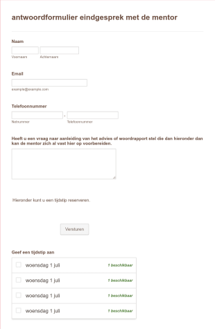 Antwoordformulier Eindgesprek Met De Mentor Form Template