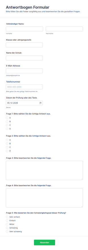 Antwortbogen Formular