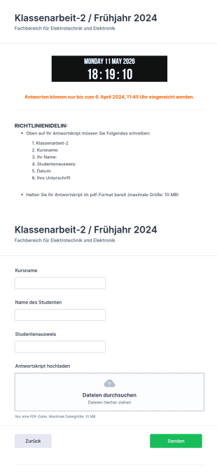 Antwortformular Für Die Übermittlung Von Antworten Auf Aufgaben
