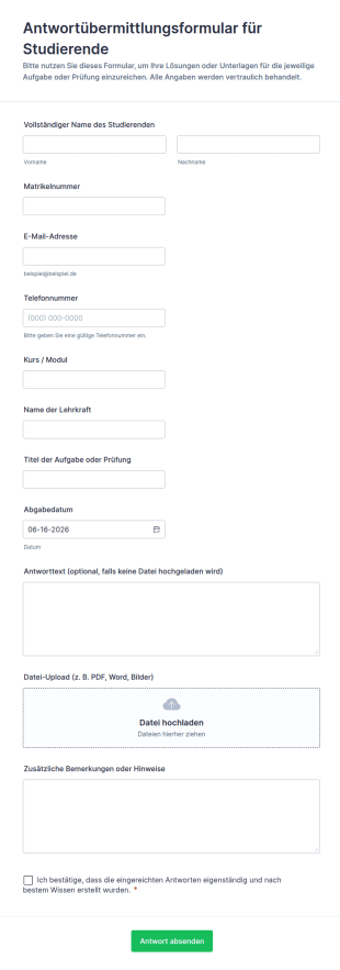Antwortübermittlungsformular Für Studierende