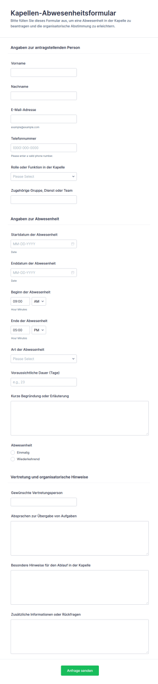 Anwesenheitsgenehmigungsformular Für Gottesdienste