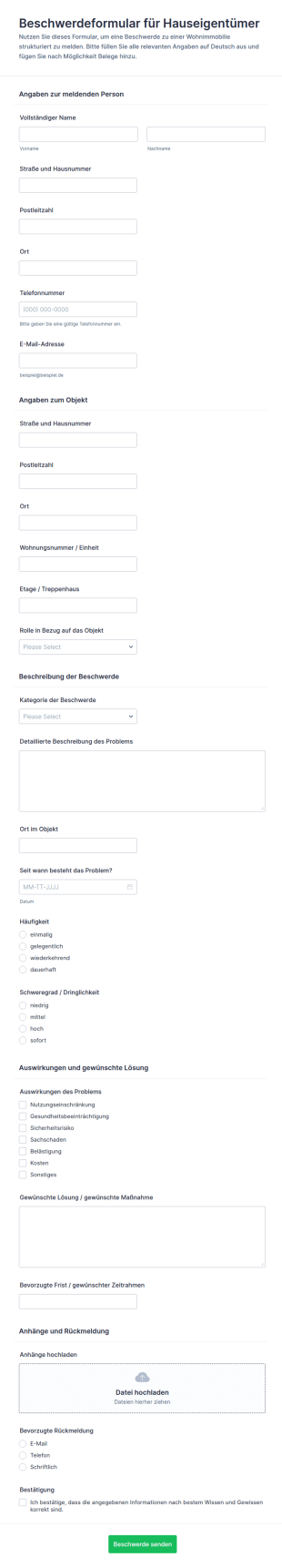 Anwohnerbeschwerdeformular