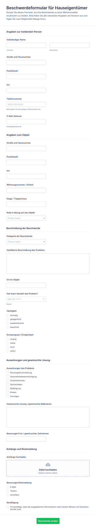 Anwohnerbeschwerdeformular