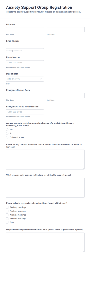 Anxiety Support Group Registration Form Template