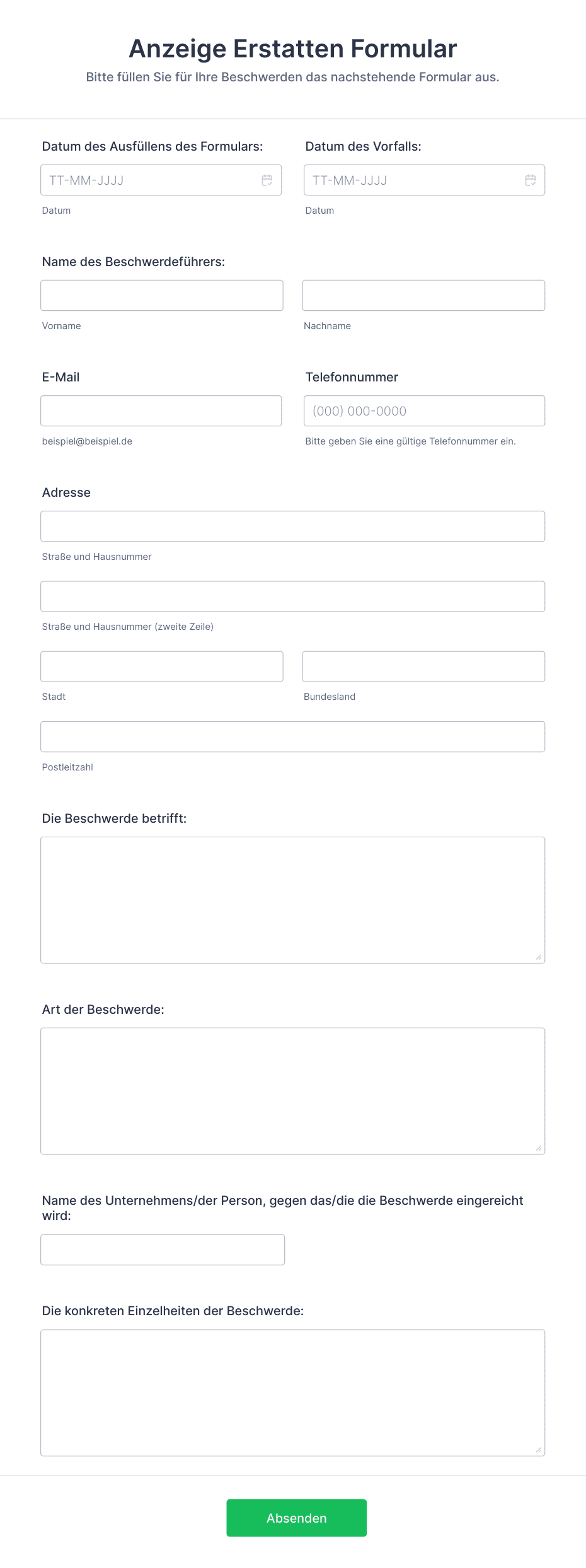 Anzeige Erstatten Formular Formularvorlage Jotform