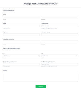 Anzeige Über Arbeitsausfall Formular Form Template