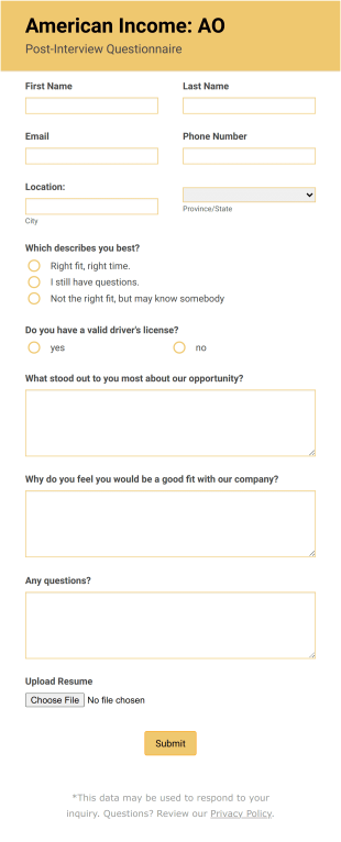 AO: British Columbia [Post Interview Questionnaire] Form Template