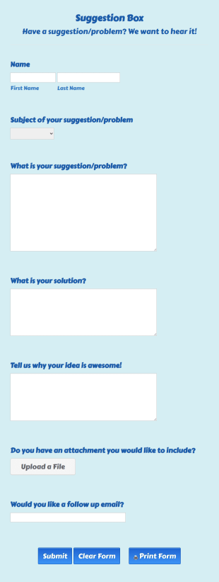 AOB Suggestion Box Form Template