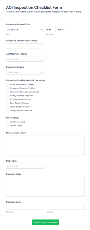 AOI Inspection Checklist Form Template