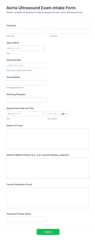 Aorta Ultrasound Exam Intake Form Template