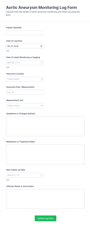 Aortic Aneurysm Monitoring Log Form Template