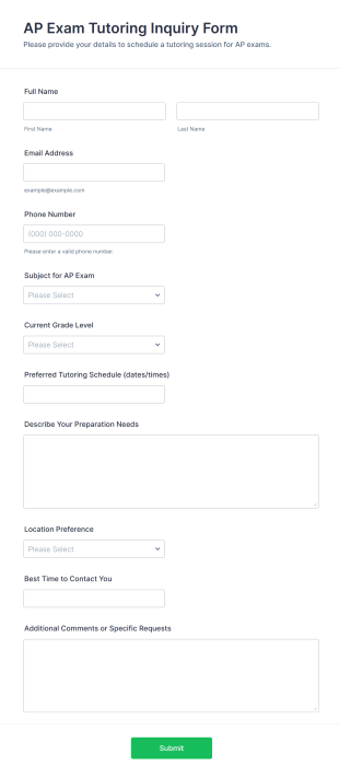 AP Exam Tutoring Inquiry Form Template