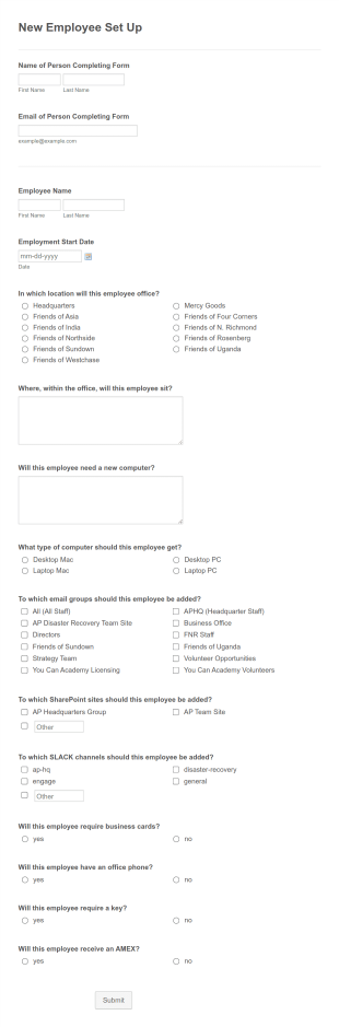 AP New Employee Set Up Form Template