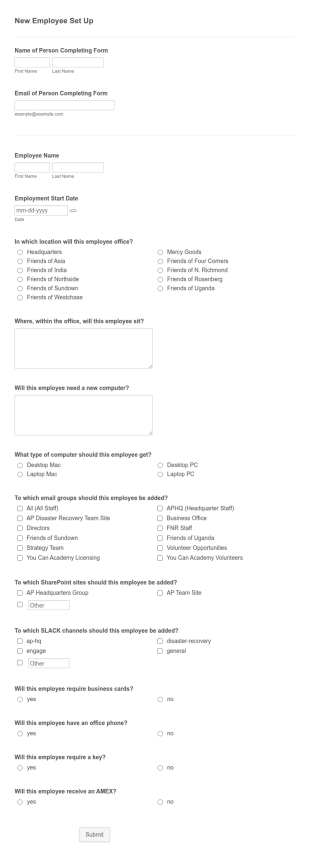 AP New Employee Set Up Form Template
