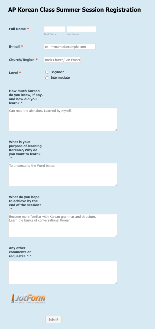 AP Summer Korean Class Registration