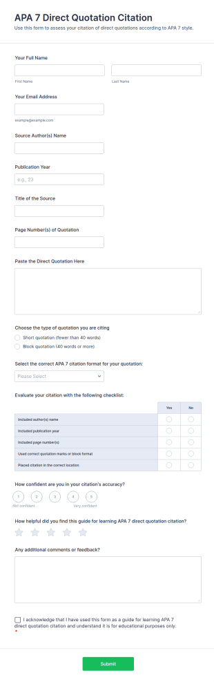 APA 7 Direct Quotation Citation Form Template