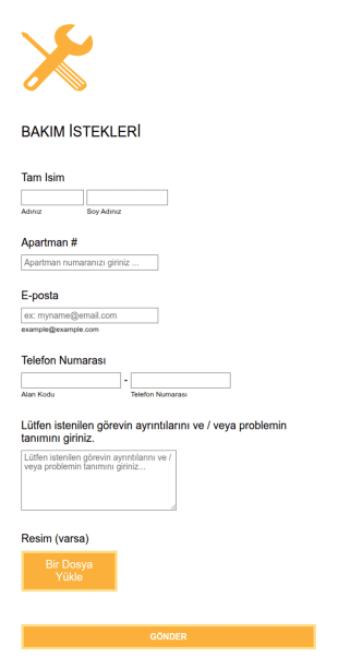 Apartman Bakım Talep Form Şablonu