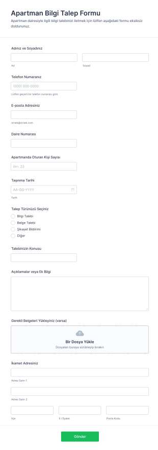 Apartman Bilgi Talep Form Şablonu