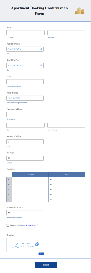 Apartment Booking Confirmation Form Template