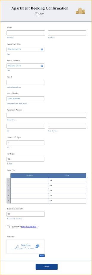 Apartment Booking Confirmation Form Template