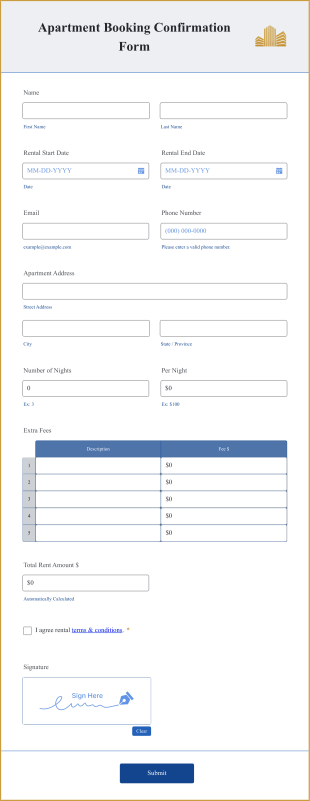 Apartment Booking Confirmation Form Template