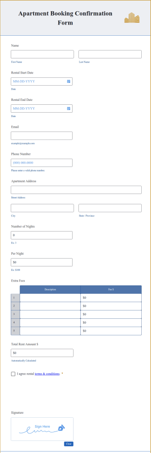 Apartment Booking Confirmation Form Template