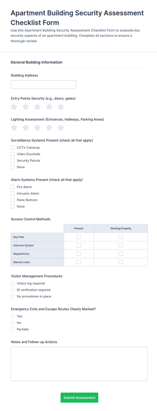 Apartment Building Security Assessment Checklist Form Template